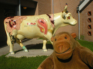 Mr Monkey with a graffiti-style decorated cow