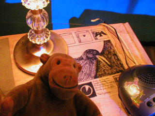 Mr Monkey examining Mr Rik's nightmare on the bedside table