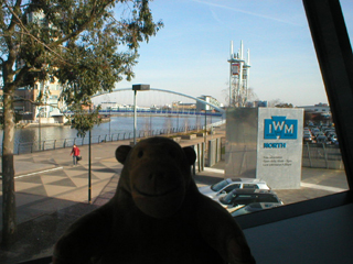 Mr Monkey looking out of the IWM North cafe window