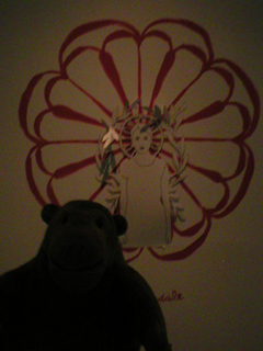 Mr Monkey looking at one of Nina Yuen's Heather Who cutouts