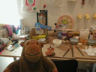Mr Monkey looking at Eastman Cheng's workdesk