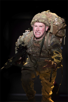 Carl (Dan Parr) regretting joining the Army (Royal Exchange Theatre production photo)