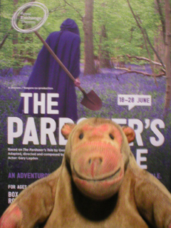 Mr Monkey looking at the The Pardoner's Tale poster