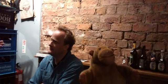 Robert Lloyd Parry and Mr Monkey in the Tasting Room of Beermoth