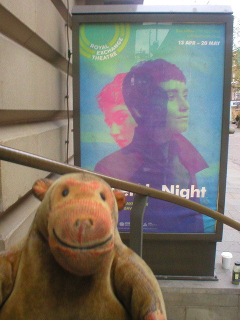 Mr Monkey looking at the poster for Twelfth Night