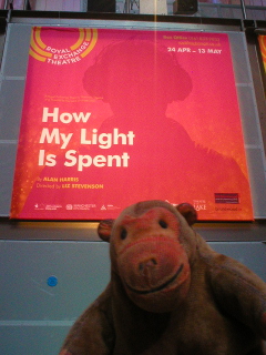 Mr Monkey looking at the How My Light Is Spent poster