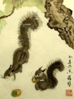 A pair of squirrels painted by Mary Tang
