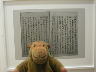 Mr Monkey looking at a page of inaccurate autobiography