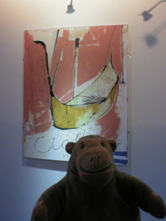 Mr Monkey looking at Marine Stripes (2) by Laura Thompson