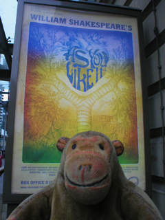 Mr Monkey looking at the poster for As You Like It
