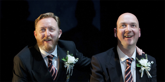 Darren Lawrence and Gary Lagden at a high point in the voyage (Royal Exchange Production photo)