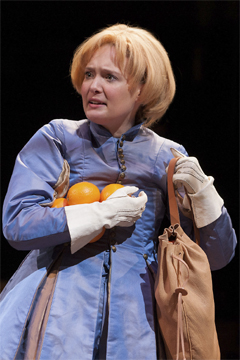 Margery Pinchwife (Amy Morgan) unsuccessfully disguised as a young man (Royal Exchange Theatre production photo)