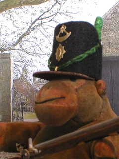 Mr Monkey wearing his Belgic shako at Waterloo