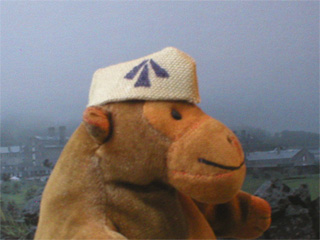 Mr Monkey wearing his convict's cap while sneaking away from Dartmoor prison in the mist