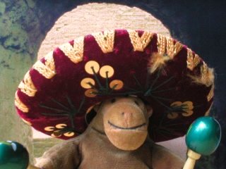 Mr Monkey in a red mariachi hat
