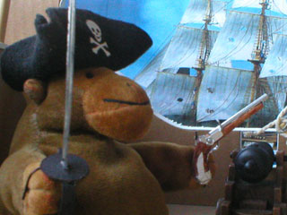Mr Monkey aboard ship in a sea battle