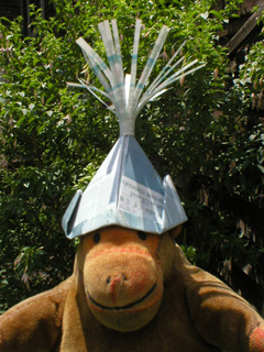 Mr Monkey with his Stephen Jones hat on sideways
