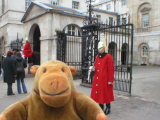 Mr Monkey inspecting Life Guards outside Horse Guards Parade