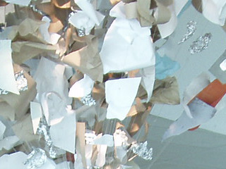 Close up of some of the 80,000 pieces of paper