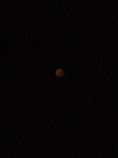The moon at half past eleven, coloured a rusty red