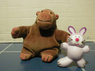 Mr Monkey with the Easter Bunny after 30½ hours of drying