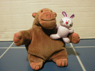Mr Monkey with the re-shrunken Easter Bunny