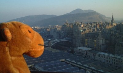 Mr Monkey looking down on Edinburgh