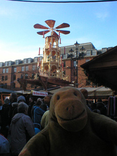 Mr Monkey looking at the multistorey Nativity scene
