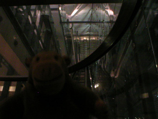 Mr Monkey going up to Level 3 in the lift