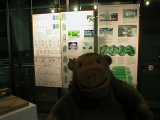 Mr Monkey looking at the documentation for the Museum of Movement
