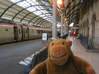 Mr Monkey on the platform at Newcastle station