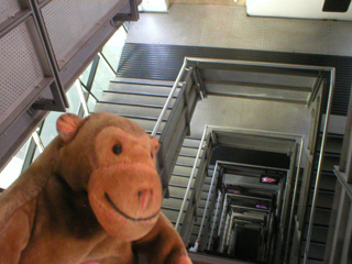 Mr Monkey looking down the stairwell of BALTIC