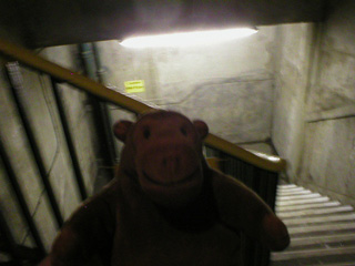 Mr Monkey on the stairs in the north tower of the Tyne Bridge
