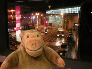 Mr Monkey looking out of Manchester Airport