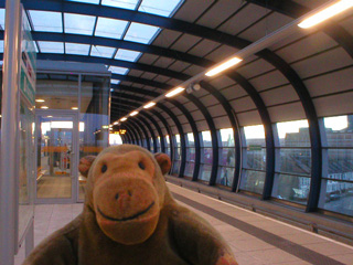 Mr Monkey on the platform at London City Airport station