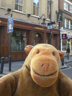 Mr Monkey looking at the John Snow pub
