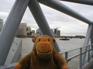 Mr Monkey looking upriver from the Millbank pier