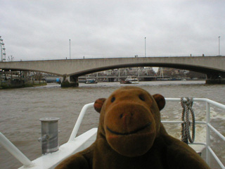 Mr Monkey looking at Waterloo Bridge