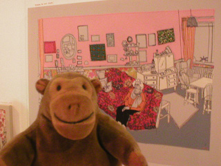 Mr Monkey in front of Poppy in Her Living Room
