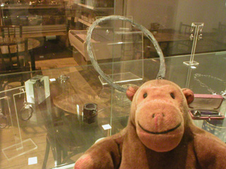 Mr Monkey looking looking at Beth Hughes' jewelry