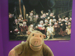 Mr Monkey with a duck-based cartoon of Rembrandt's Nightwatch