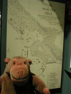 Mr Monkey looking at a map of the Battle of Seattle