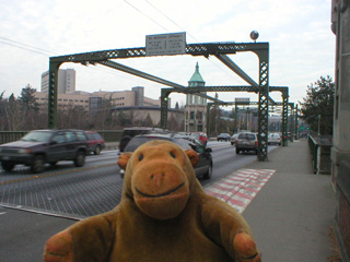 Mr Monkey crossing Montlake Bridge