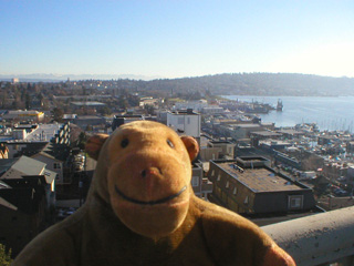 Mr Monkey looking east from the Aurora Bridge
