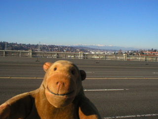 Mr Monkey looking west from the Aurora Bridge