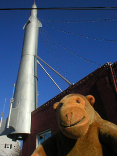 Mr Monkey looking up at the Fremont Rocket