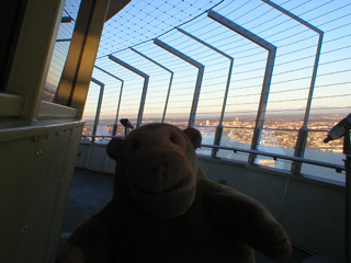 Mr Monkey running around the outside gallery of the Space Needle