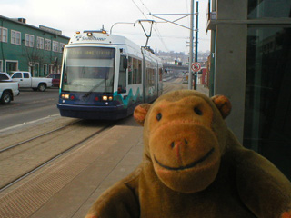 Mr Monkey watching the Tacoma Link arrive