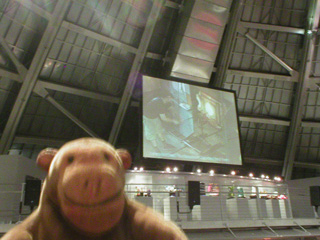 Mr Monkey watching the glass demonstration on a large screen