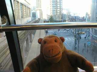 Mr Monkey sitting at the front of the monorail